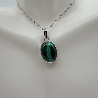 Sterling Silver Malachite Pendant, earring and ring set.