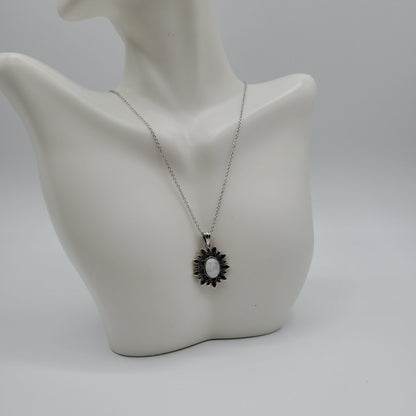 Natural Rainbow Moonstone Gem Flower Necklace with chain included