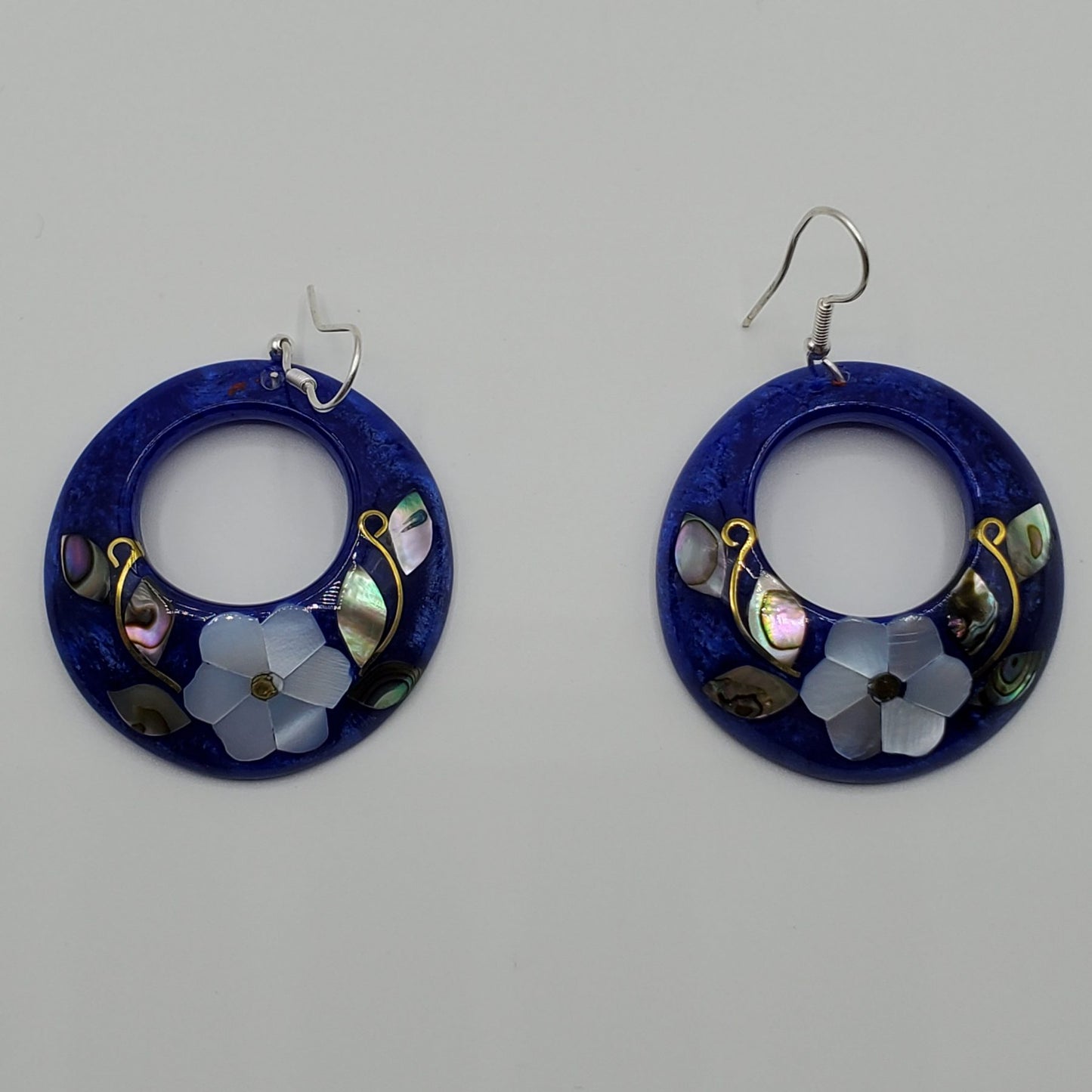 Blue Abalone & Sterling Silver Floral Drop Earrings