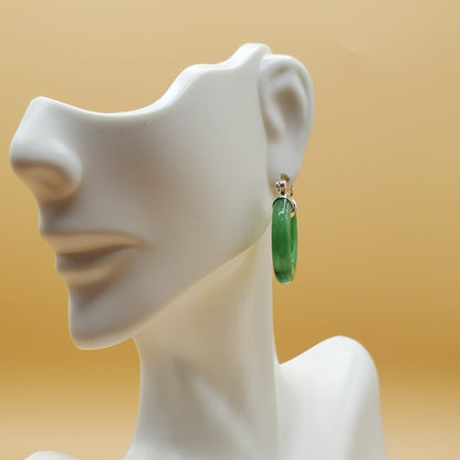 Green Jade Hoop Earring set with Sterling Silver accents