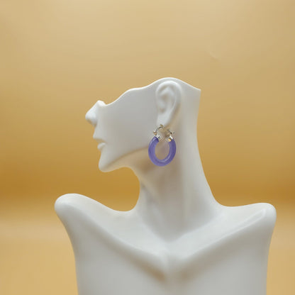 Extremely Rare Purple Jade hoop earring set accented with sterling silver