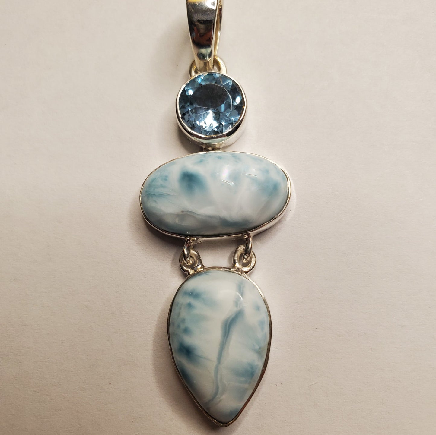 Larimar Pendant with Blue Topaz Teardrop Accent Stone