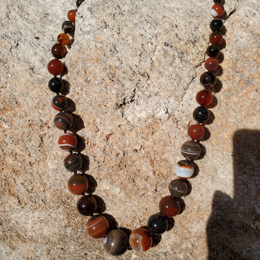 Dark Brown Botswana Quartz graduated bead necklace