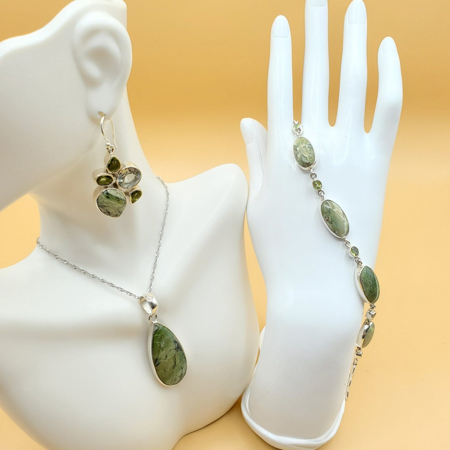 Green Seraphinite necklace, bracelet, and earring gift set.