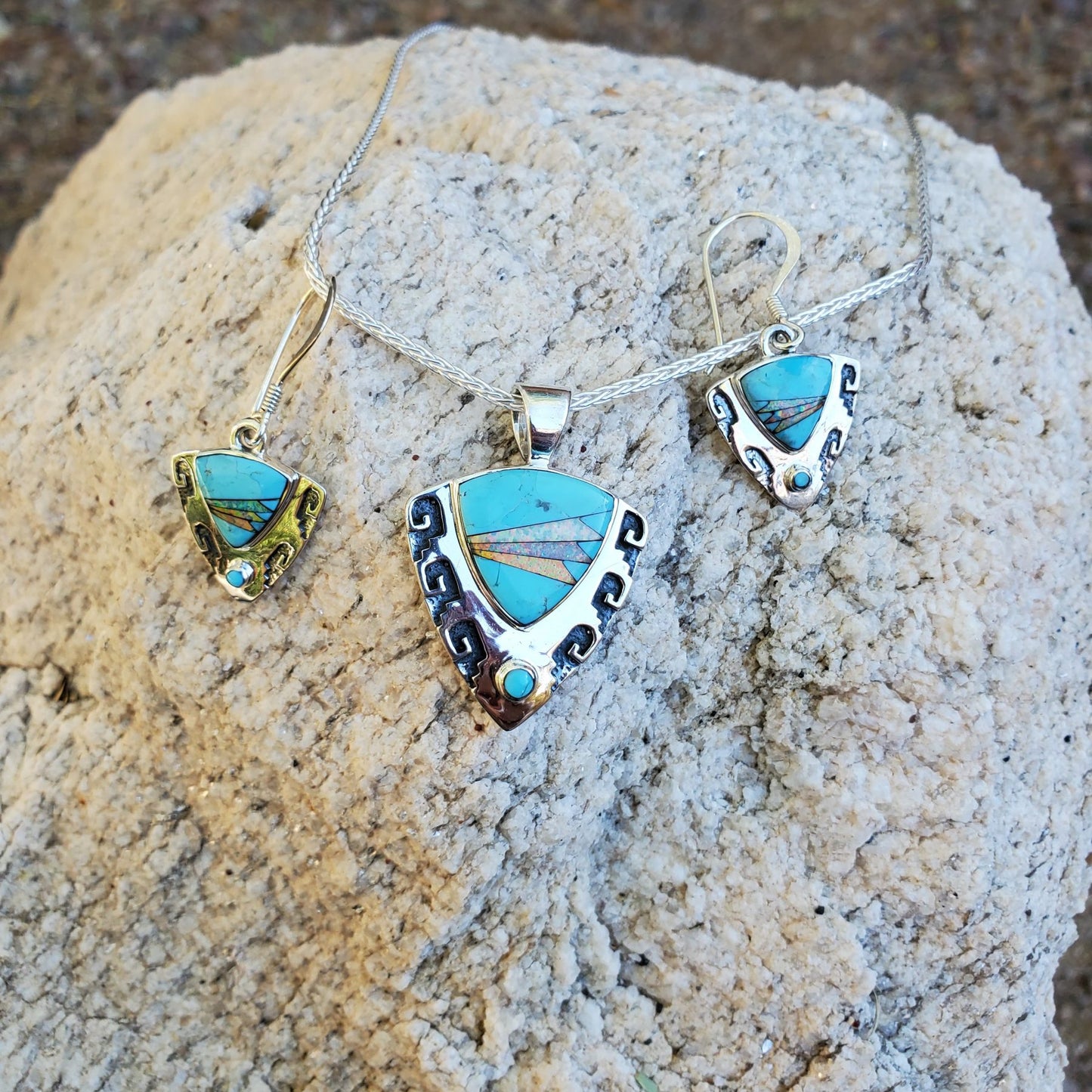 Sterling Silver Turquoise Necklace and Earring Set