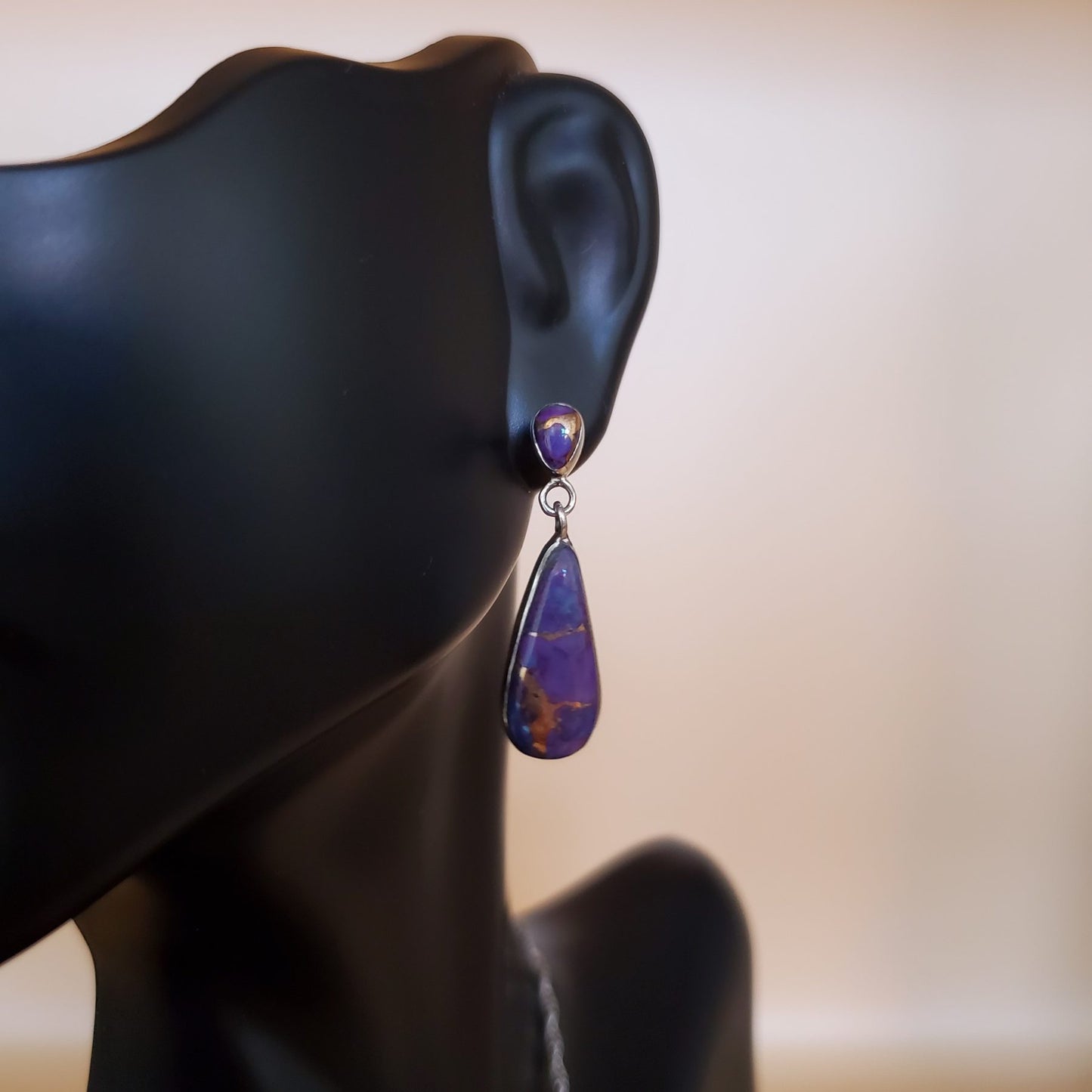 Purple Mohave Turquoise Teardrop Shaped Pendant and Earring Set