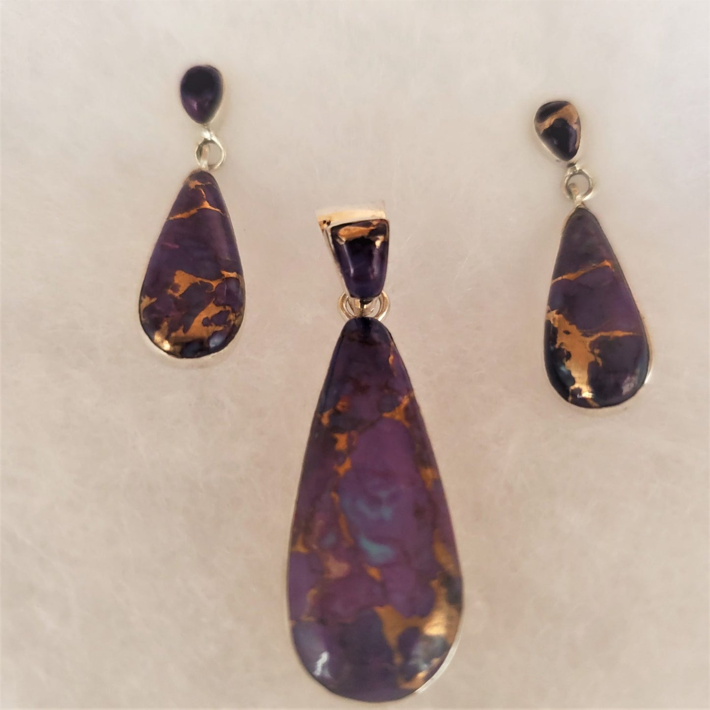 Purple Mohave Turquoise Teardrop Shaped Pendant and Earring Set