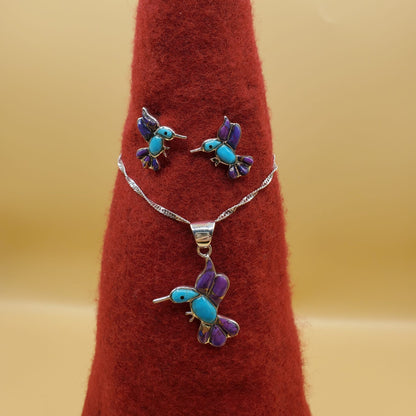 Sterling Silver Hummingbird Pendant and Earrings set.