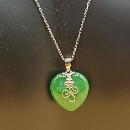 Jade and Sterling Silver Heart Pendant Necklace