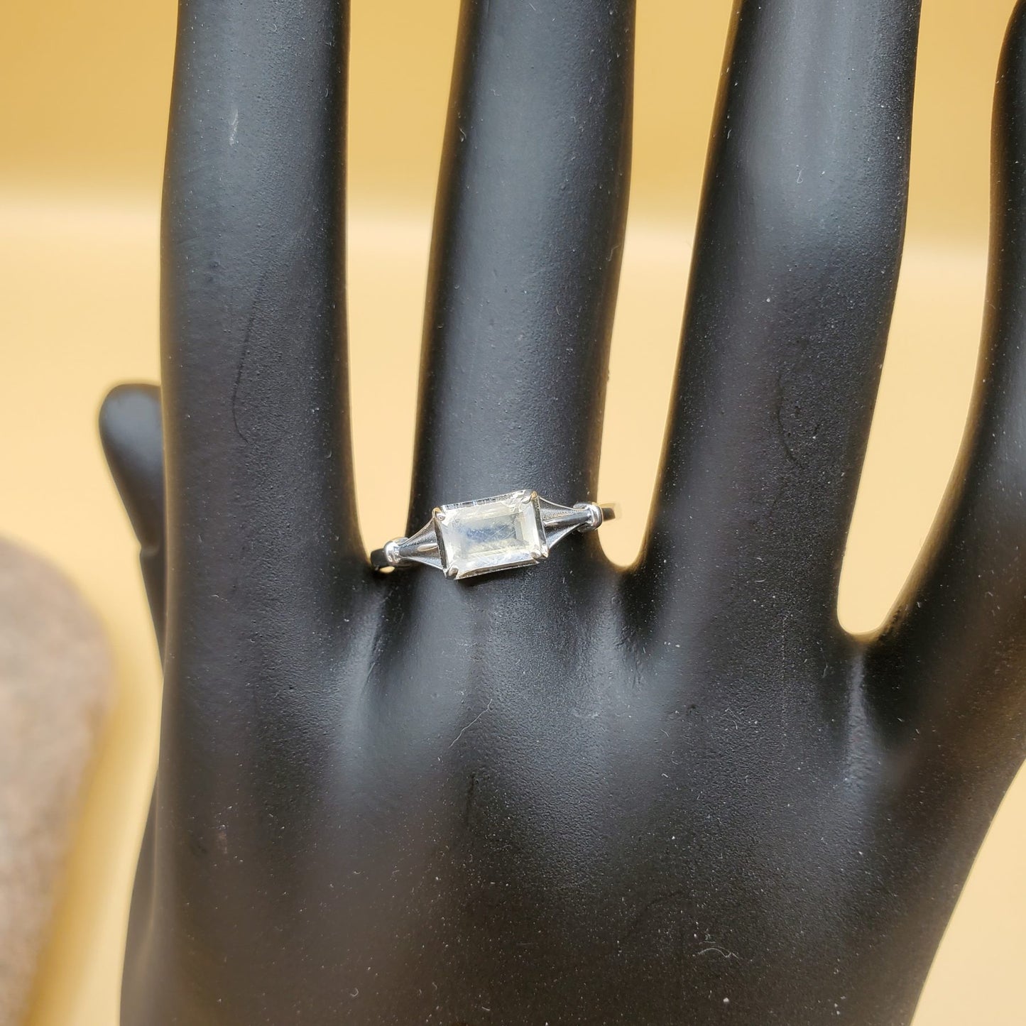 Delicate Baguette Cut Moonstone Ring