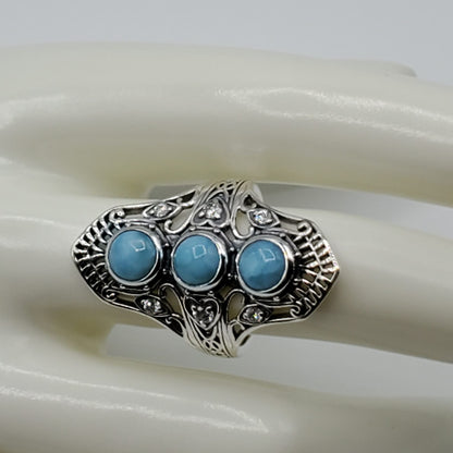 3 Cabochon Larimar Ring