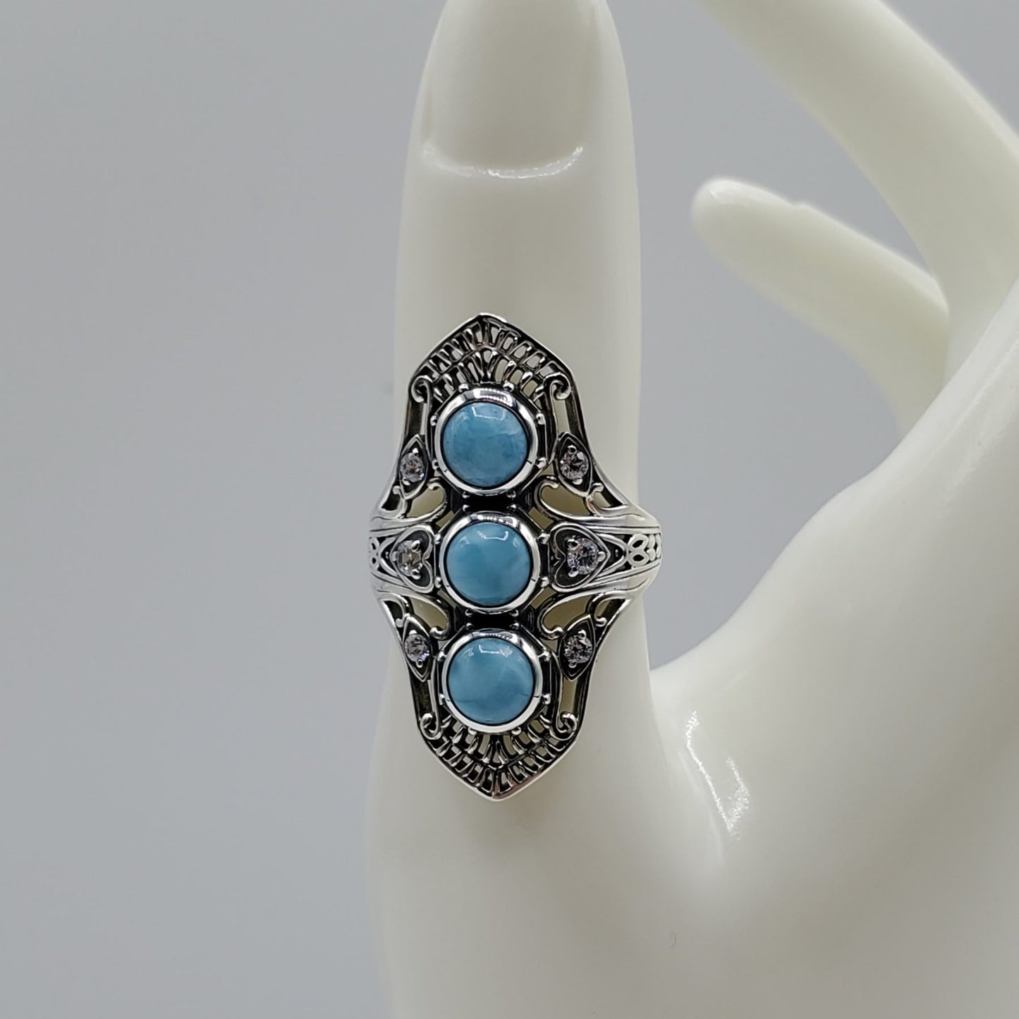 3 Cabochon Larimar Ring