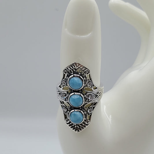 3 Cabochon Larimar Ring