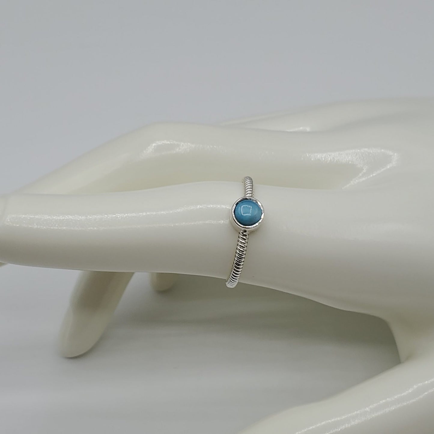 Larimar Stackable ring with a 4mm center stone