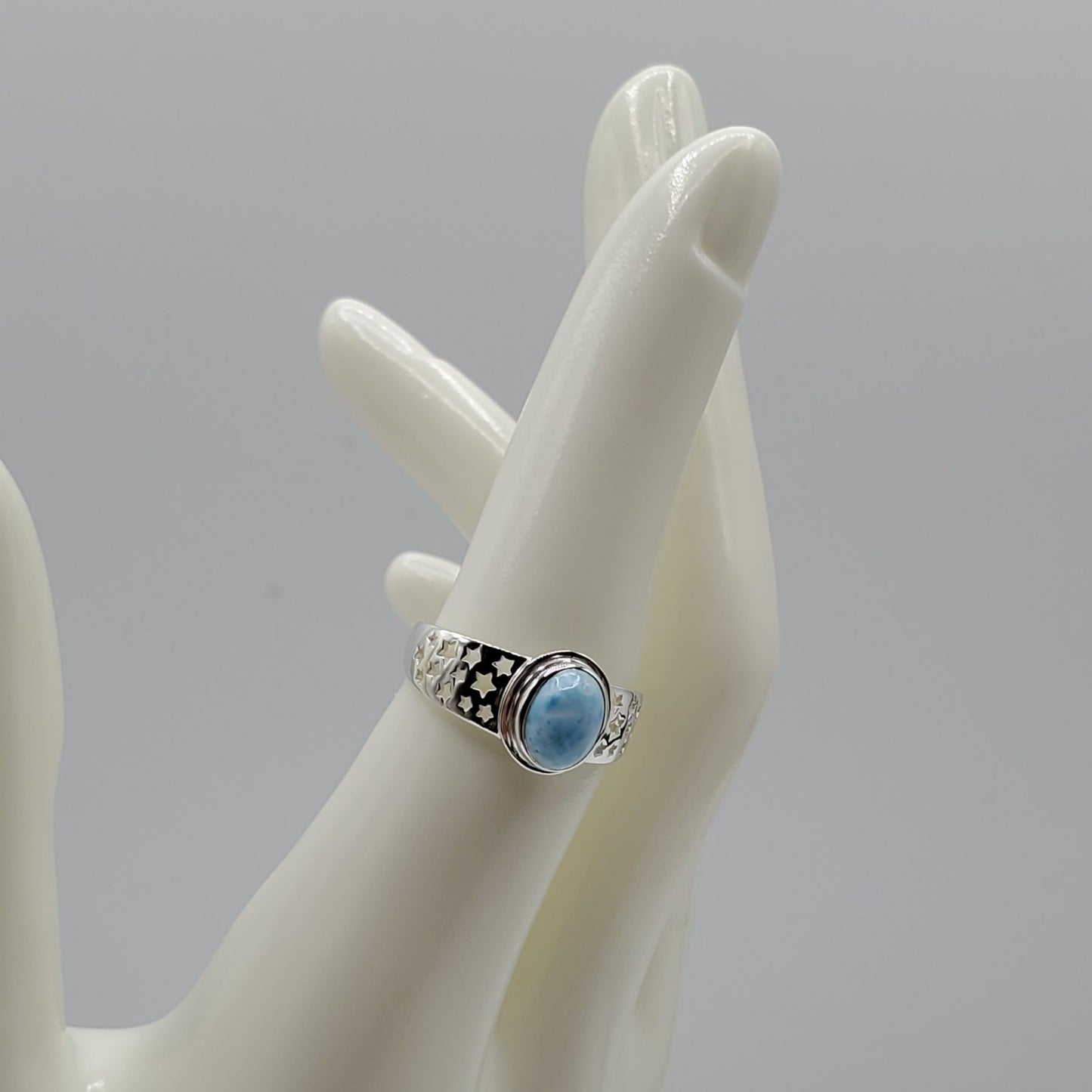 Larimar ring with an oval cut cabochon