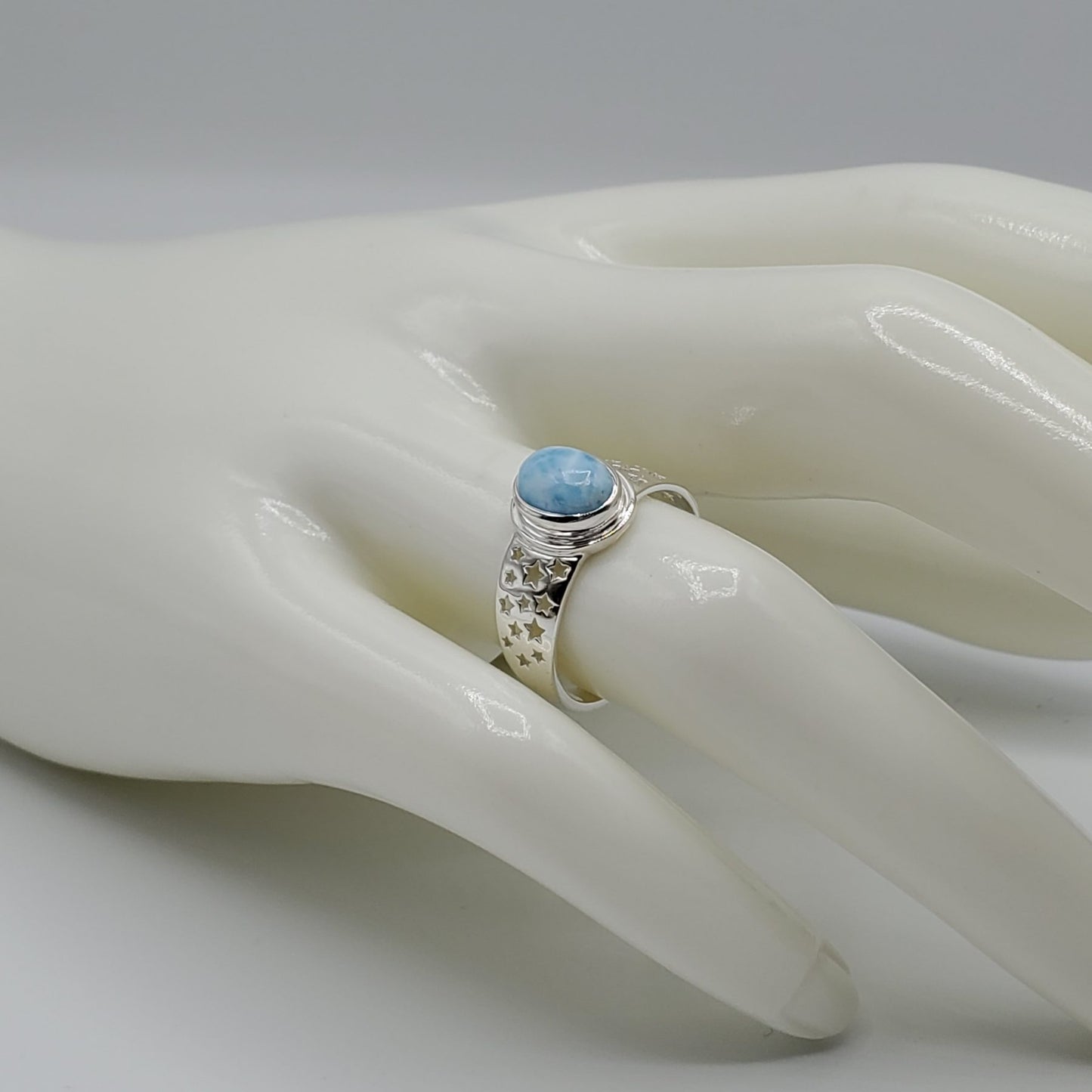 Larimar ring with an oval cut cabochon