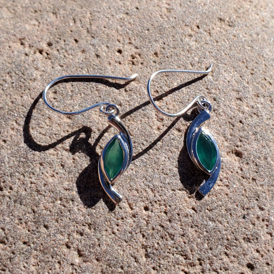 Delicate Green Onyx Dangle Earrings