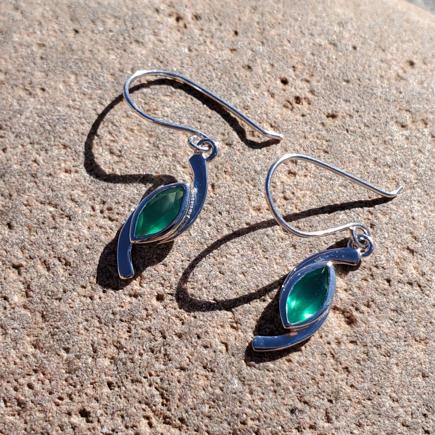 Delicate Green Onyx Dangle Earrings