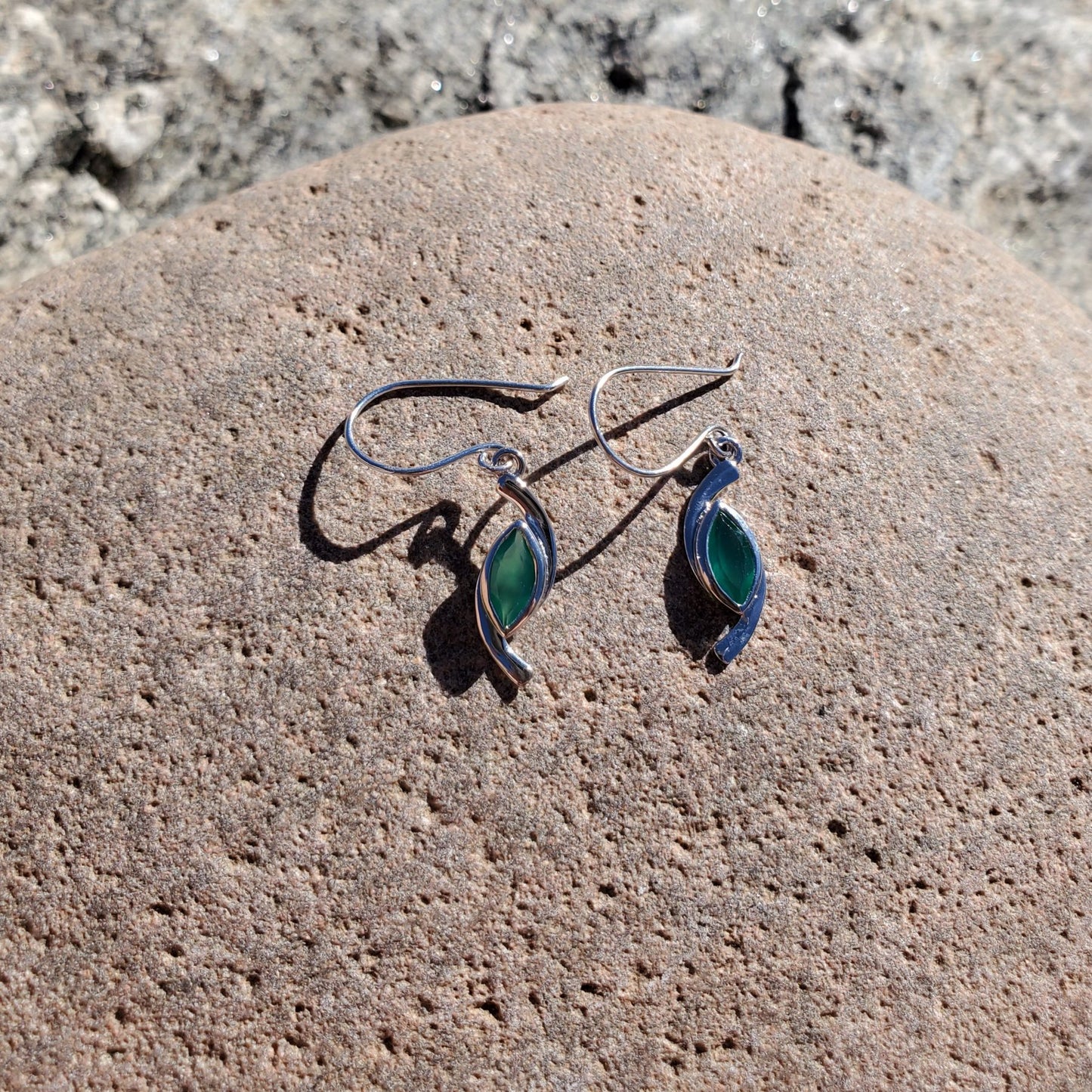 Delicate Green Onyx Dangle Earrings