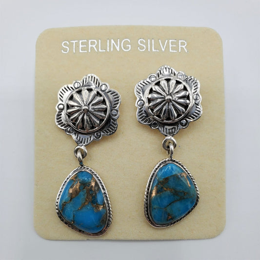 Matrix Turquoise Southwestern Style Sterling Silver post back Dangle Earrings