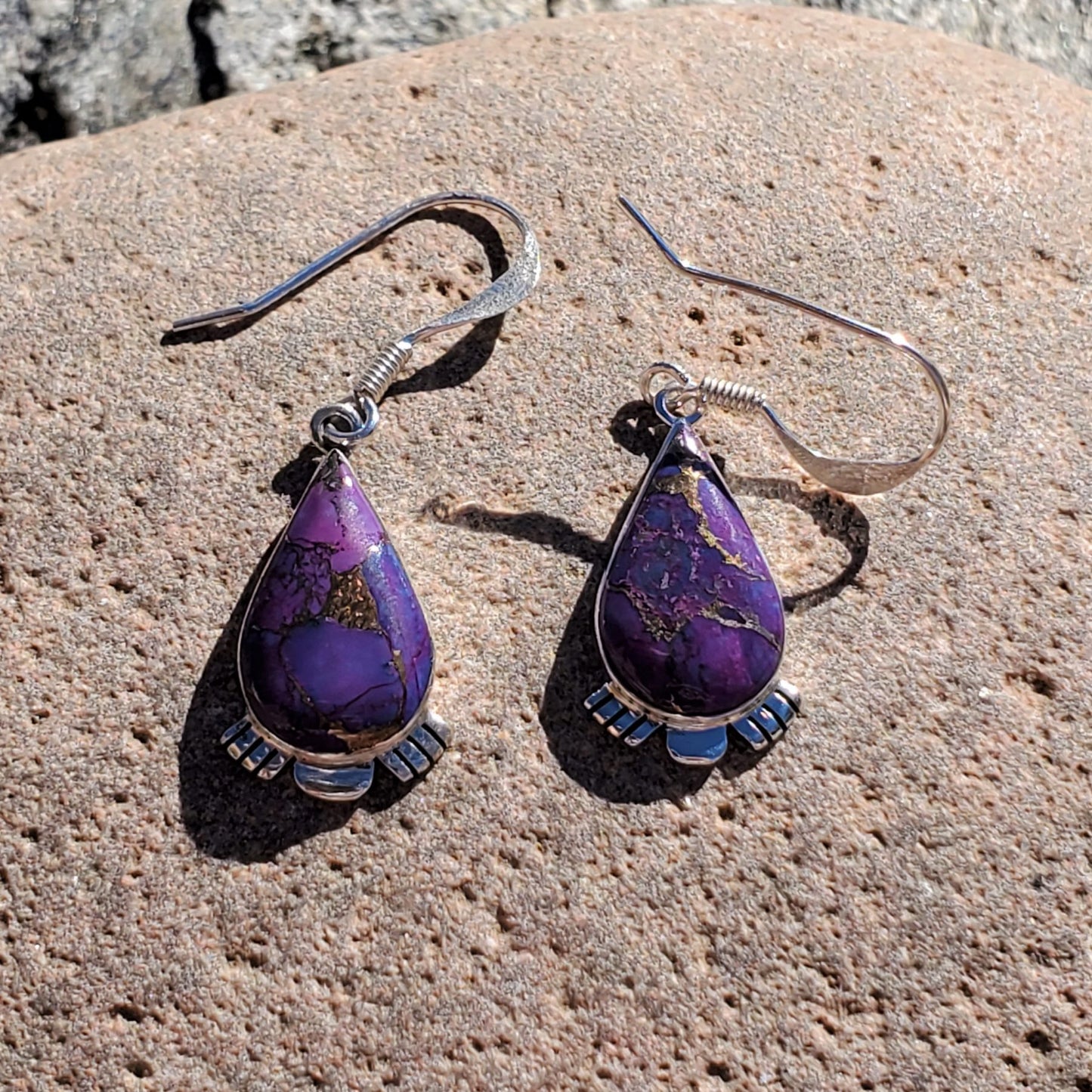 Mohave Purple Turquoise teardrop shaped french back earrings