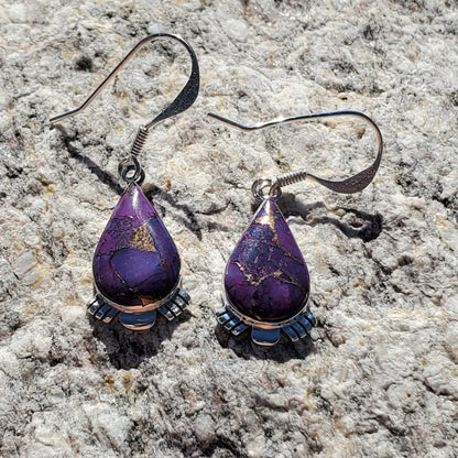 Mohave Purple Turquoise teardrop shaped french back earrings