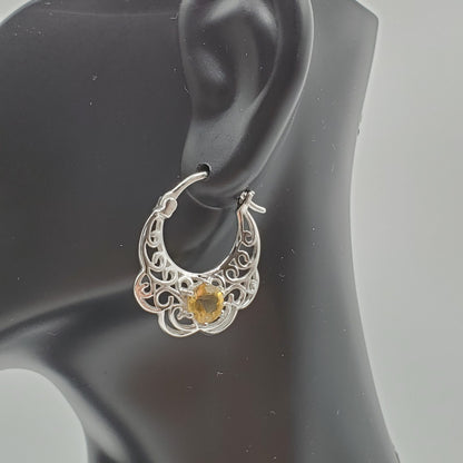 .925 Sterling Silver 2mm Filigree Hoop earrings