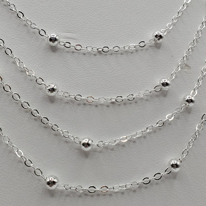 Sterling Silver layered 2mm silver bead cascading length choker