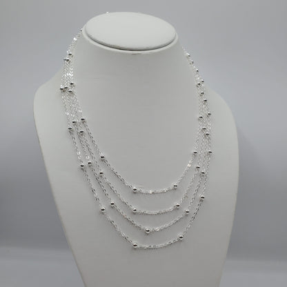 Sterling Silver layered 2mm silver bead cascading length choker