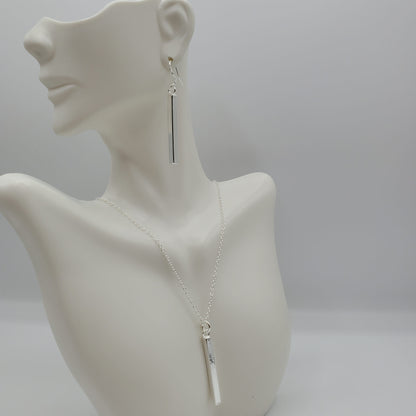 .925 Silver vertical column necklace with earrings set