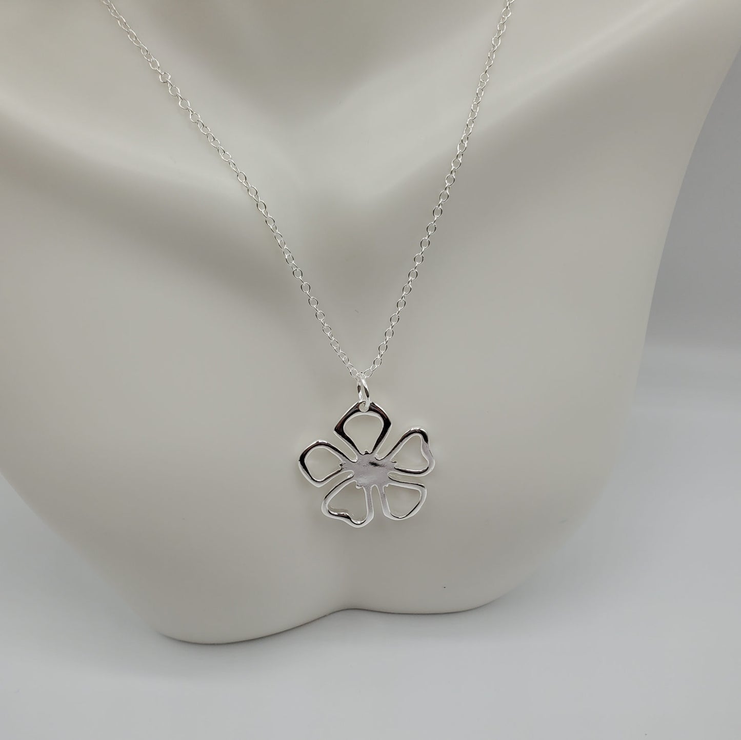 Sterling Silver Flower Necklace with Earrings.