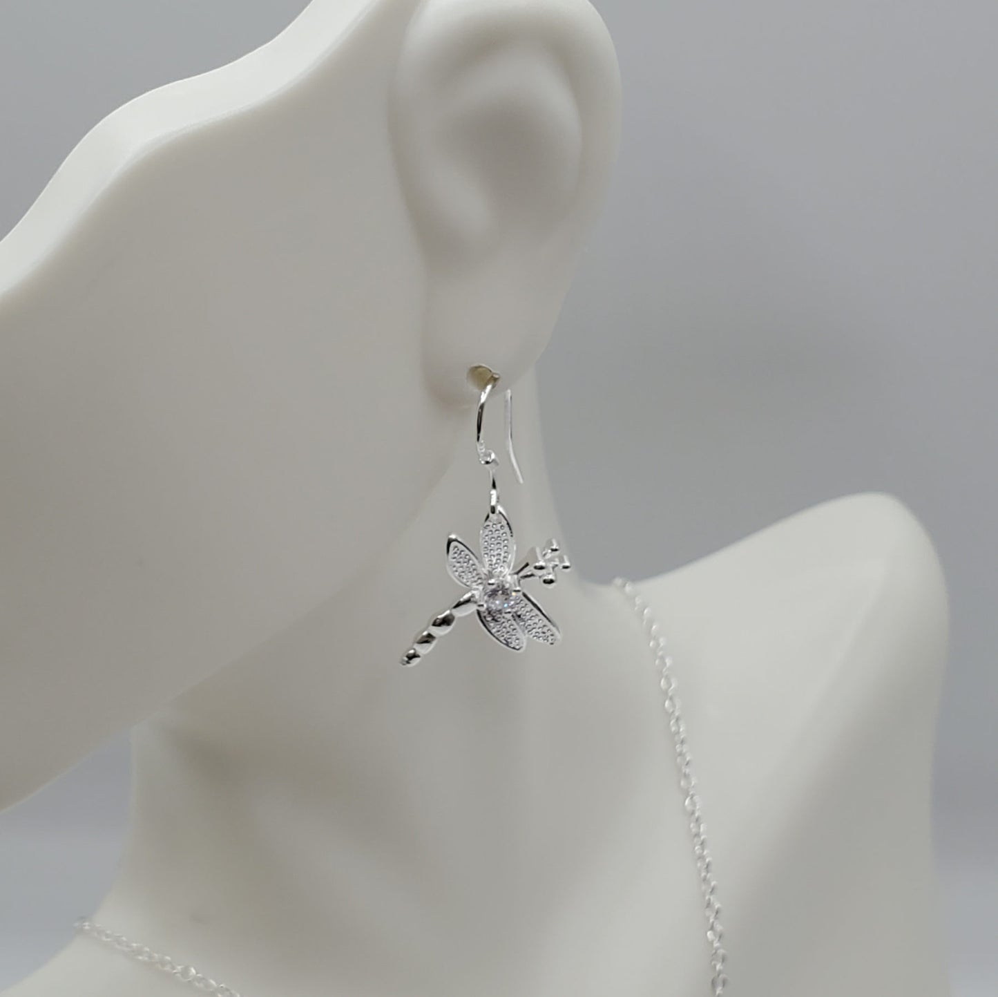 Silver Dragonfly necklace and earring set