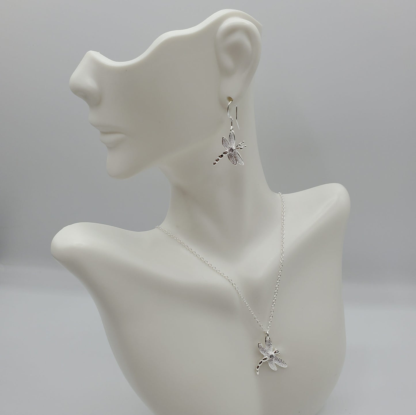 Silver Dragonfly necklace and earring set