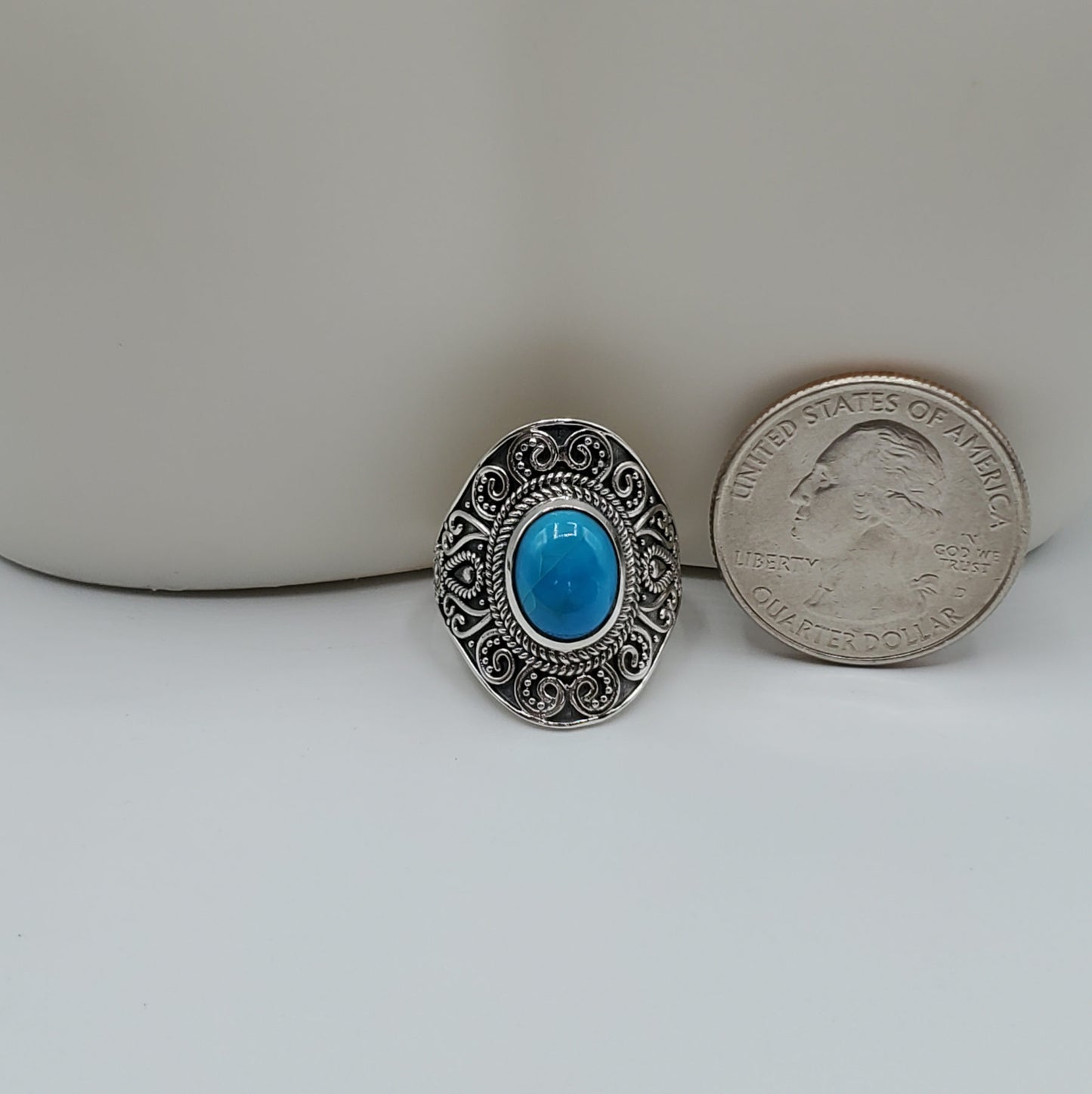 .925 Sterling Silver Ring with Turquoise Cabochon