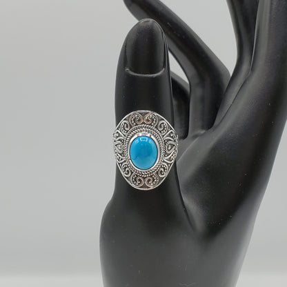 .925 Sterling Silver Ring with Turquoise Cabochon