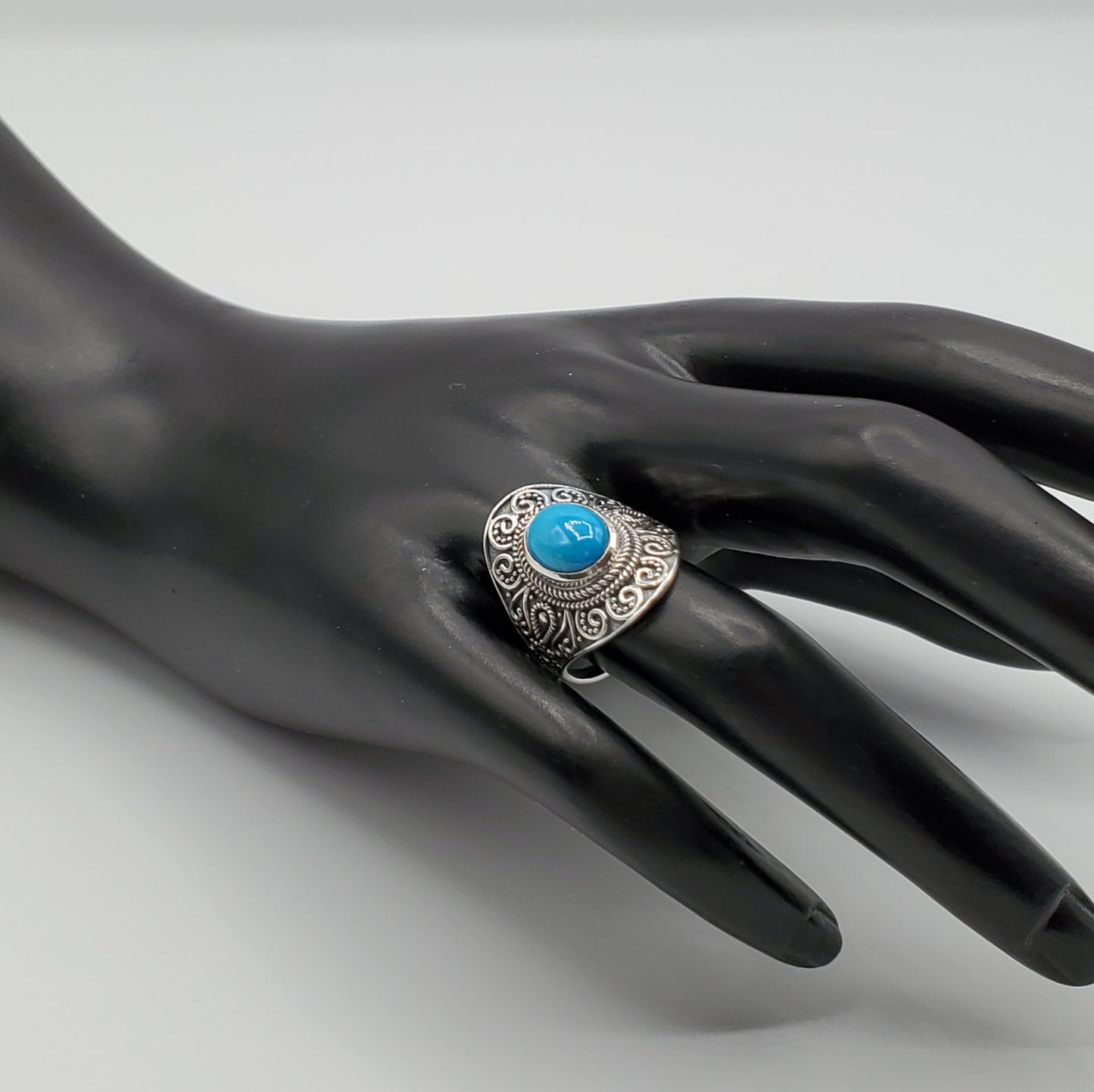 .925 Sterling Silver Ring with Turquoise Cabochon