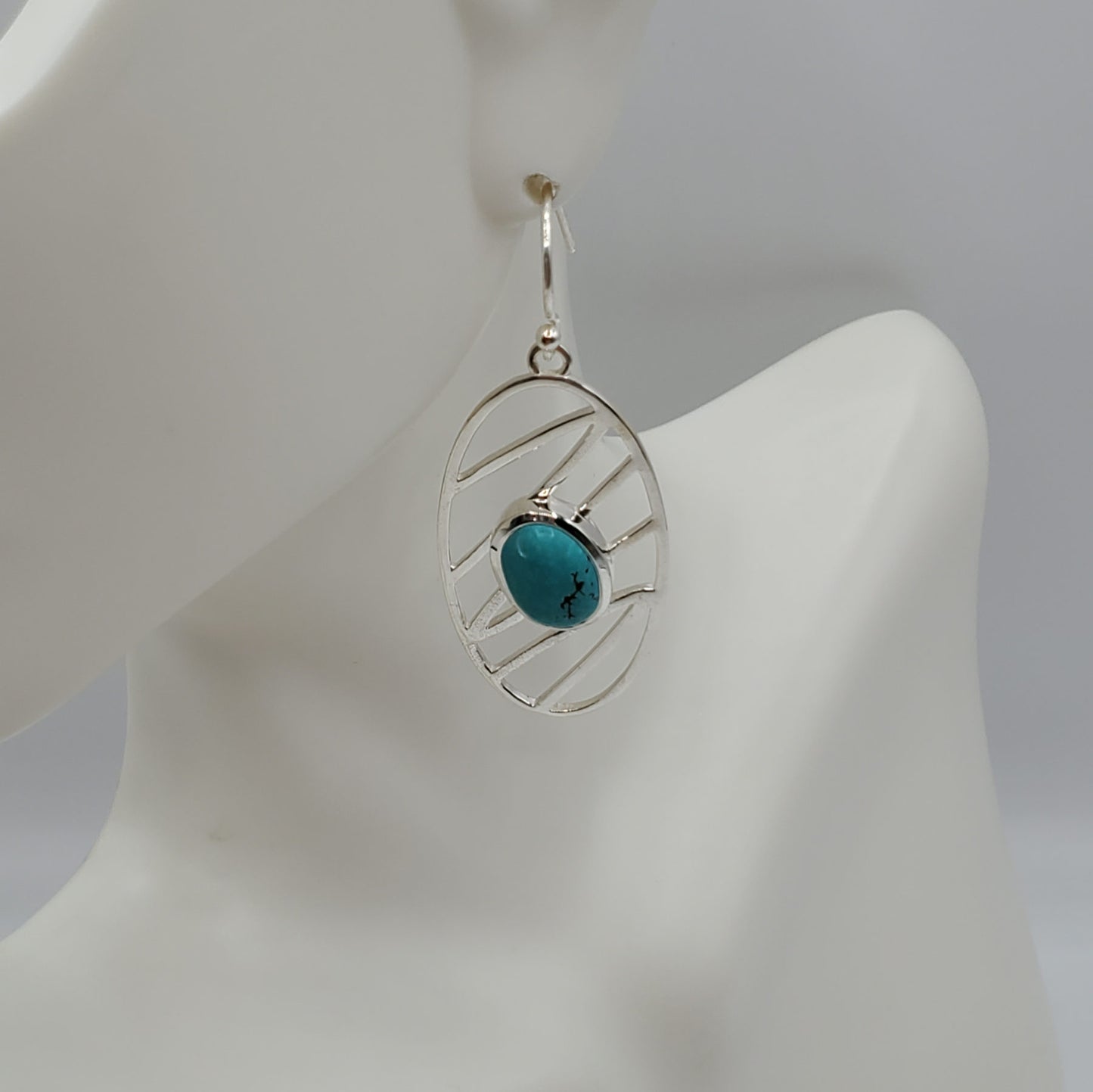 Turquoise Cabochon earrings in modern .925 Sterling Silver design.