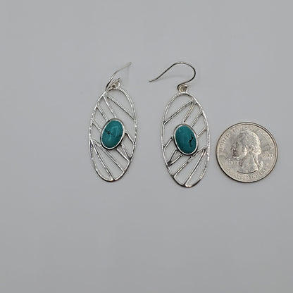 Turquoise Cabochon earrings in modern .925 Sterling Silver design.