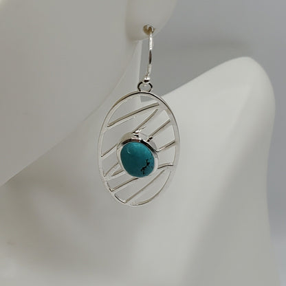 Turquoise Cabochon earrings in modern .925 Sterling Silver design.