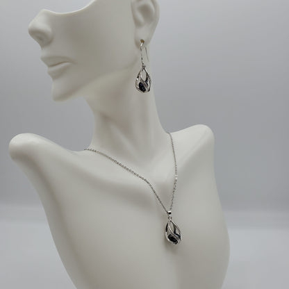 Bohemian style Black pearl necklace and earring gift set