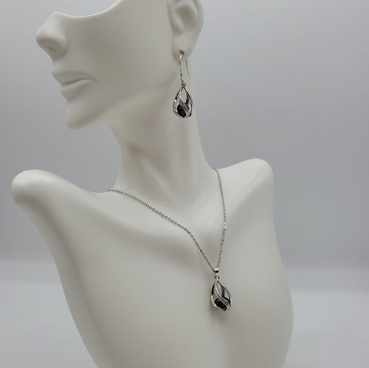 Bohemian style Black pearl necklace and earring gift set