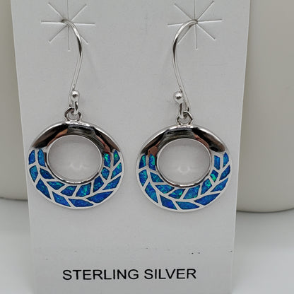 Blue Opal Roman leaf design Dangle Earrings