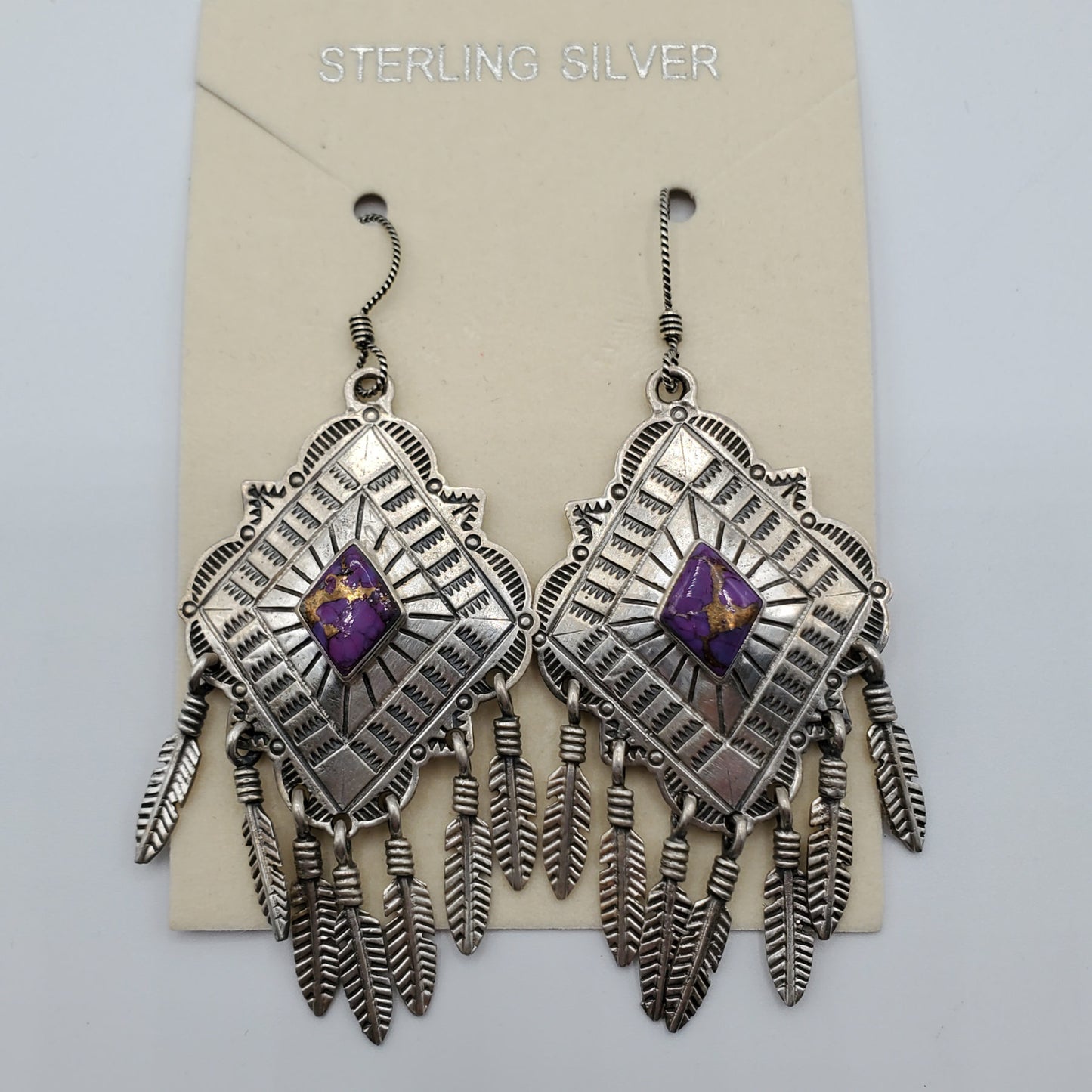 Vintage Native American style Mohave Purple dream catcher earrings