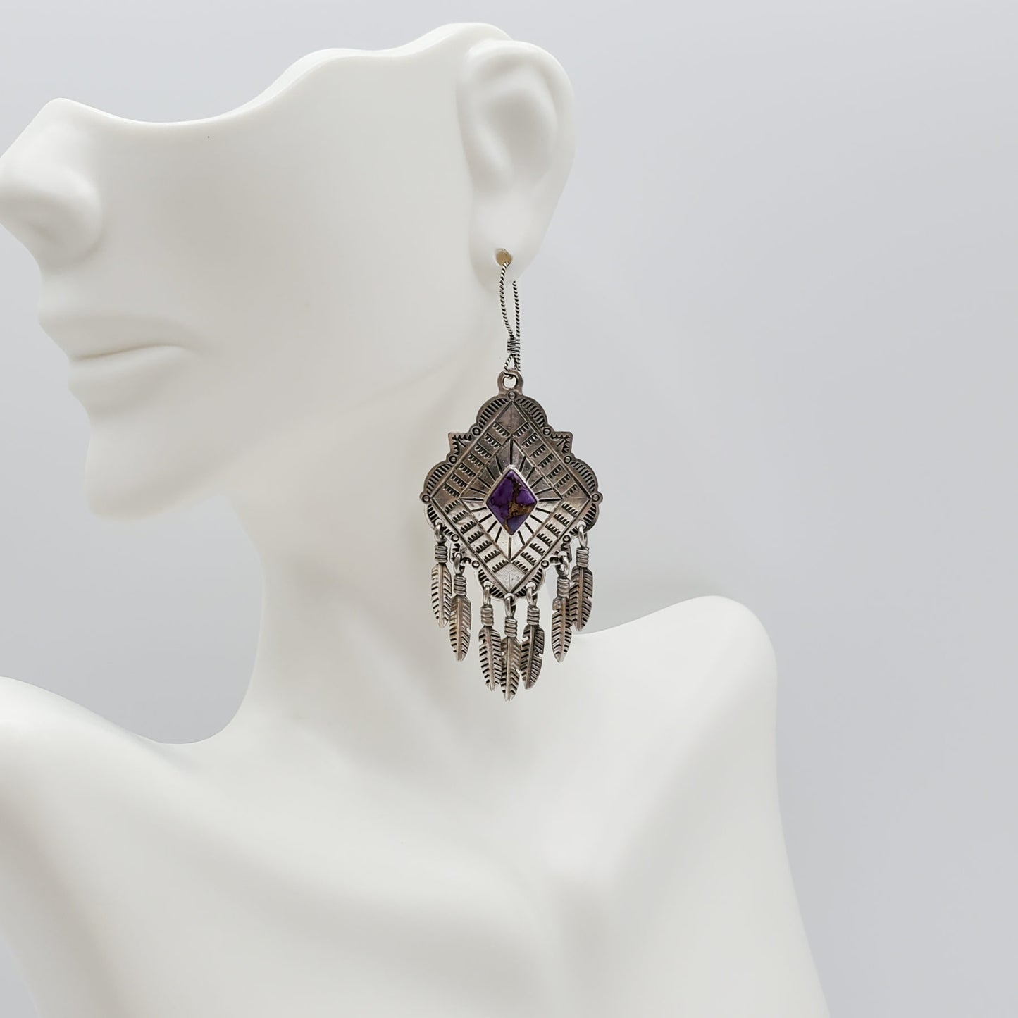 Vintage Native American style Mohave Purple dream catcher earrings