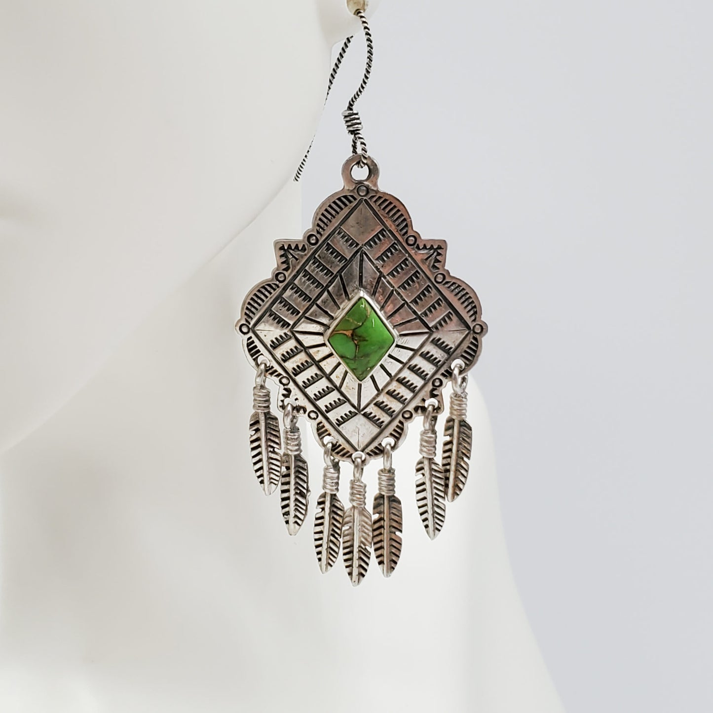 Vintage Native American style Green Turquoise dream catcher earrings