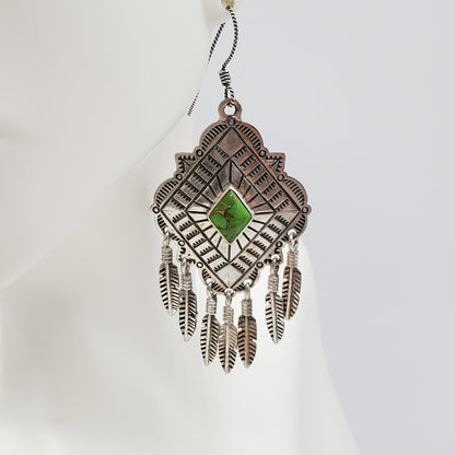 Vintage Native American style Green Turquoise dream catcher earrings