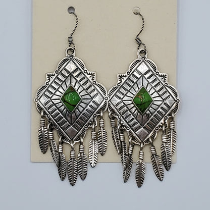 Vintage Native American style Green Turquoise dream catcher earrings