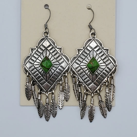 Vintage Native American style Green Turquoise dream catcher earrings