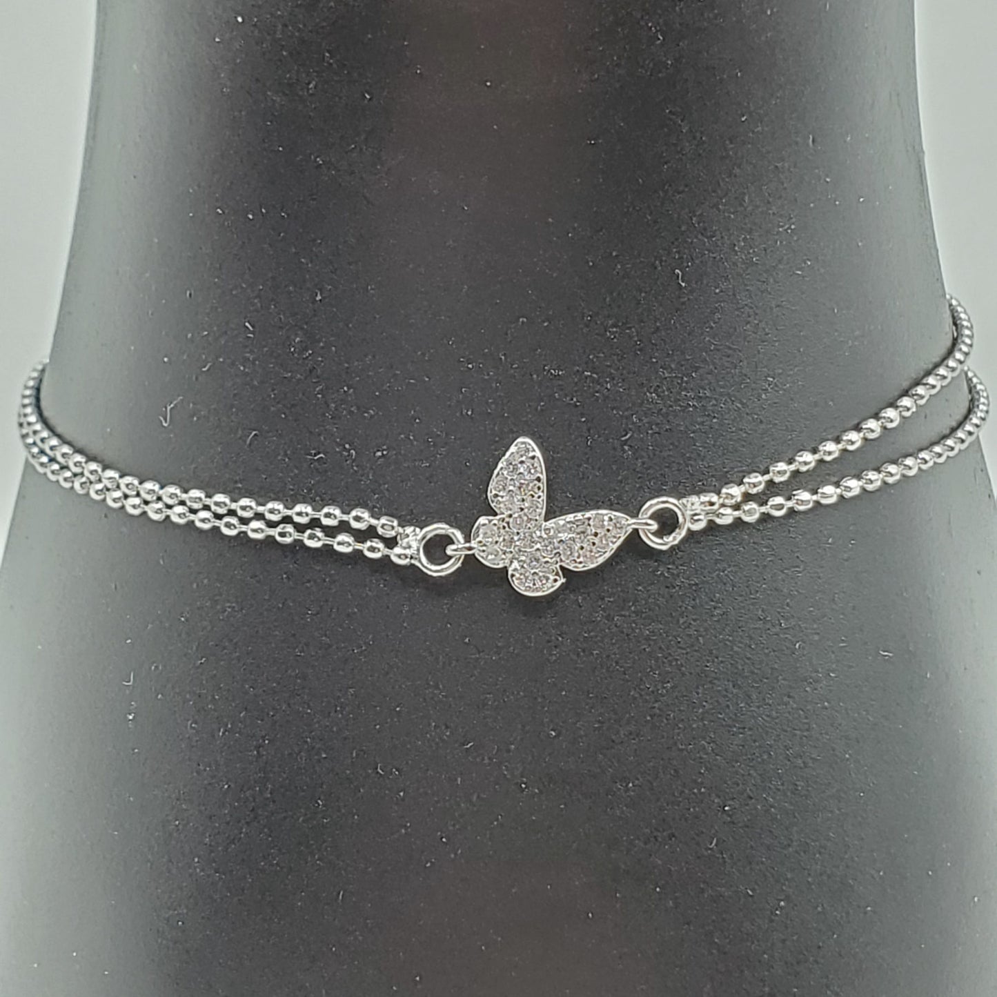 Delicate .925 Silver Chain Zircon Butterfly  7" Bracelet