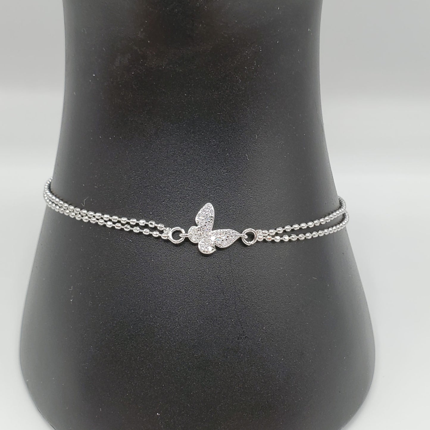 Delicate .925 Silver Chain Zircon Butterfly  7" Bracelet